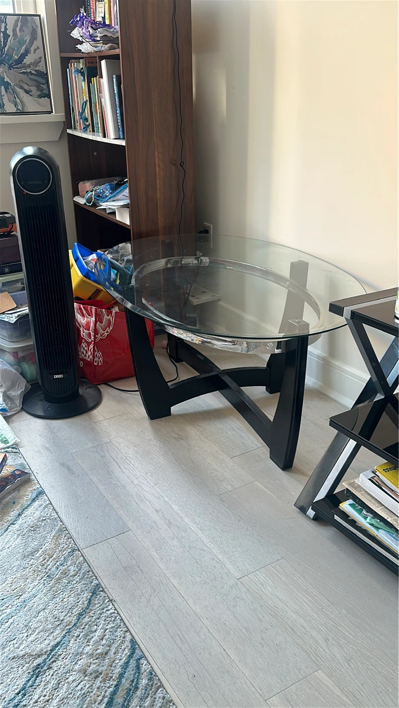 Oval Glass Coffee Table with Black Wood Base - photo 2