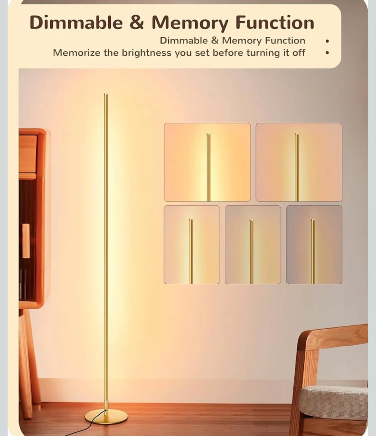 EDISHINE LED Corner Floor Lamp – Gold (57.5”) - photo 5