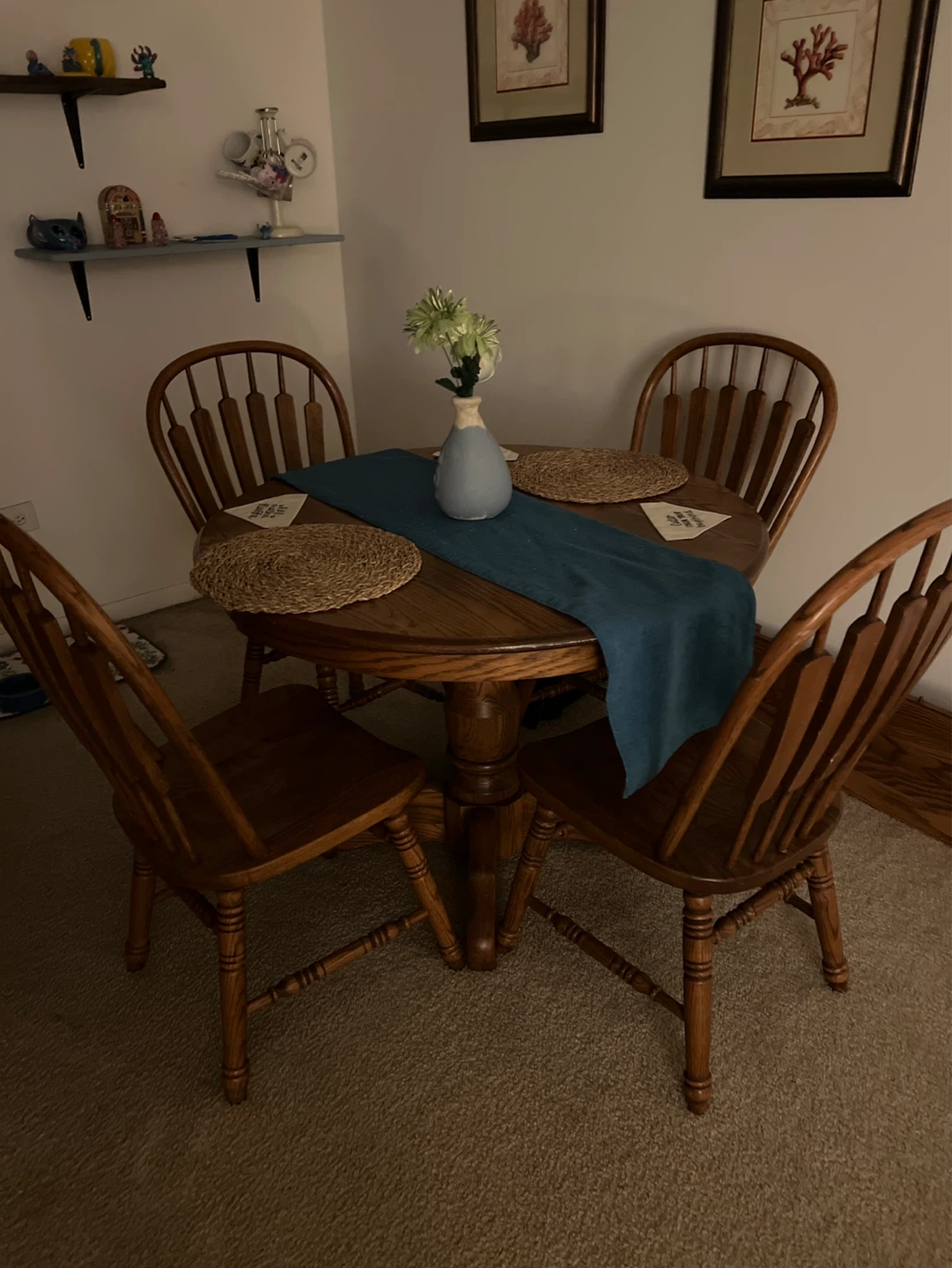 Round Oak Dining Table with 4 Chairs