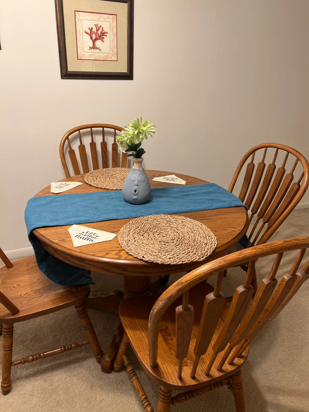 Round Oak Dining Table with 4 Chairs - photo 2