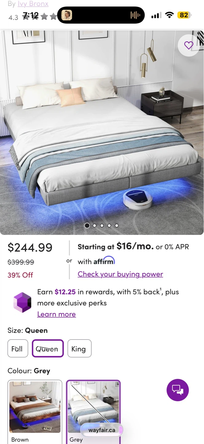 Queen Size Grey Bed Frame