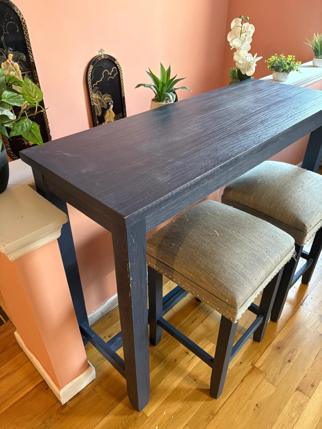 Dark Blue Bar Table with Two Stools - photo 3