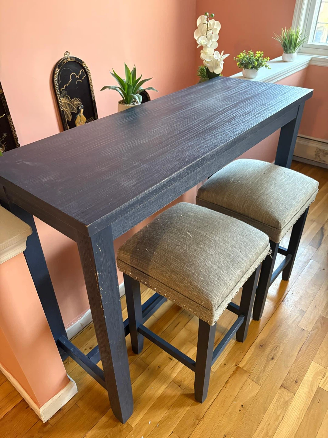 Dark Blue Bar Table with Two Stools - photo 2