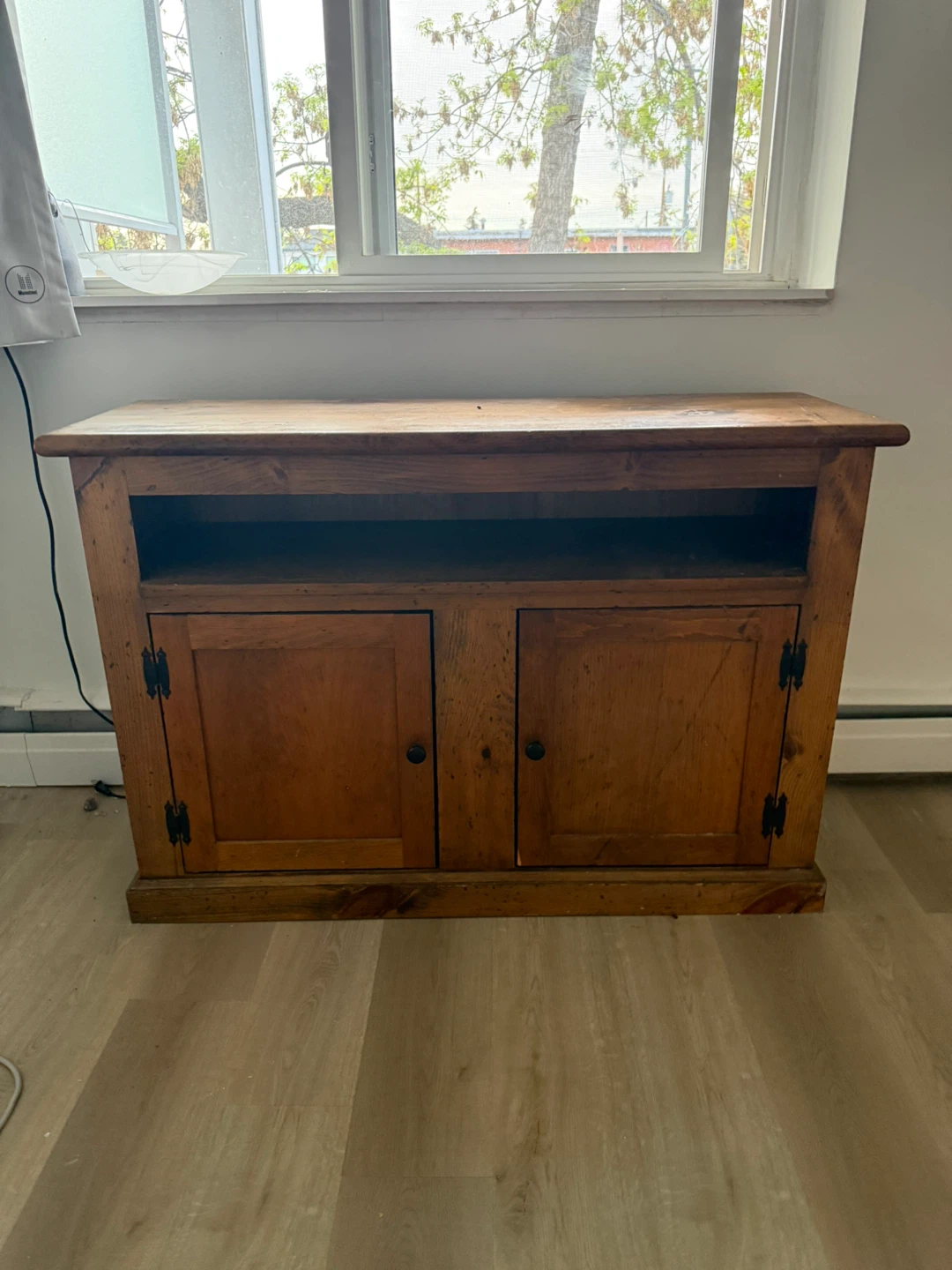 Wooden Media Console with Cabinet Doors