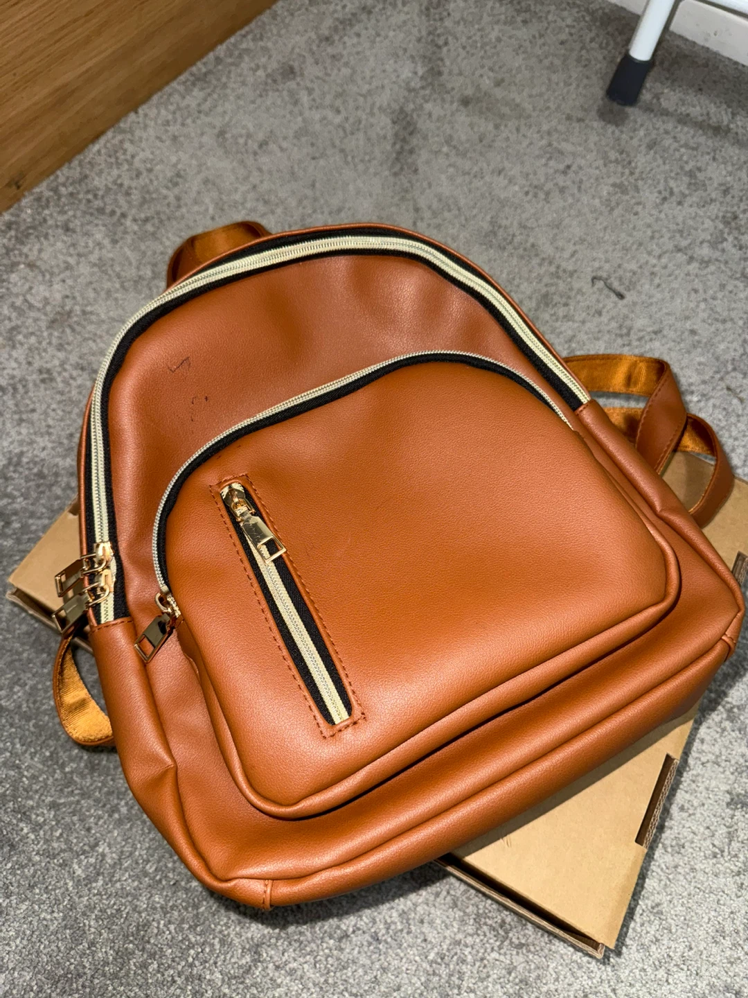 Brown Faux Leather Backpack and Red Handbag. $ - photo 3