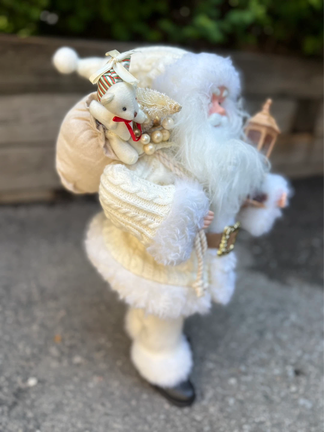 White Santa Claus Figure with Lantern and Teddy Bear - photo 2