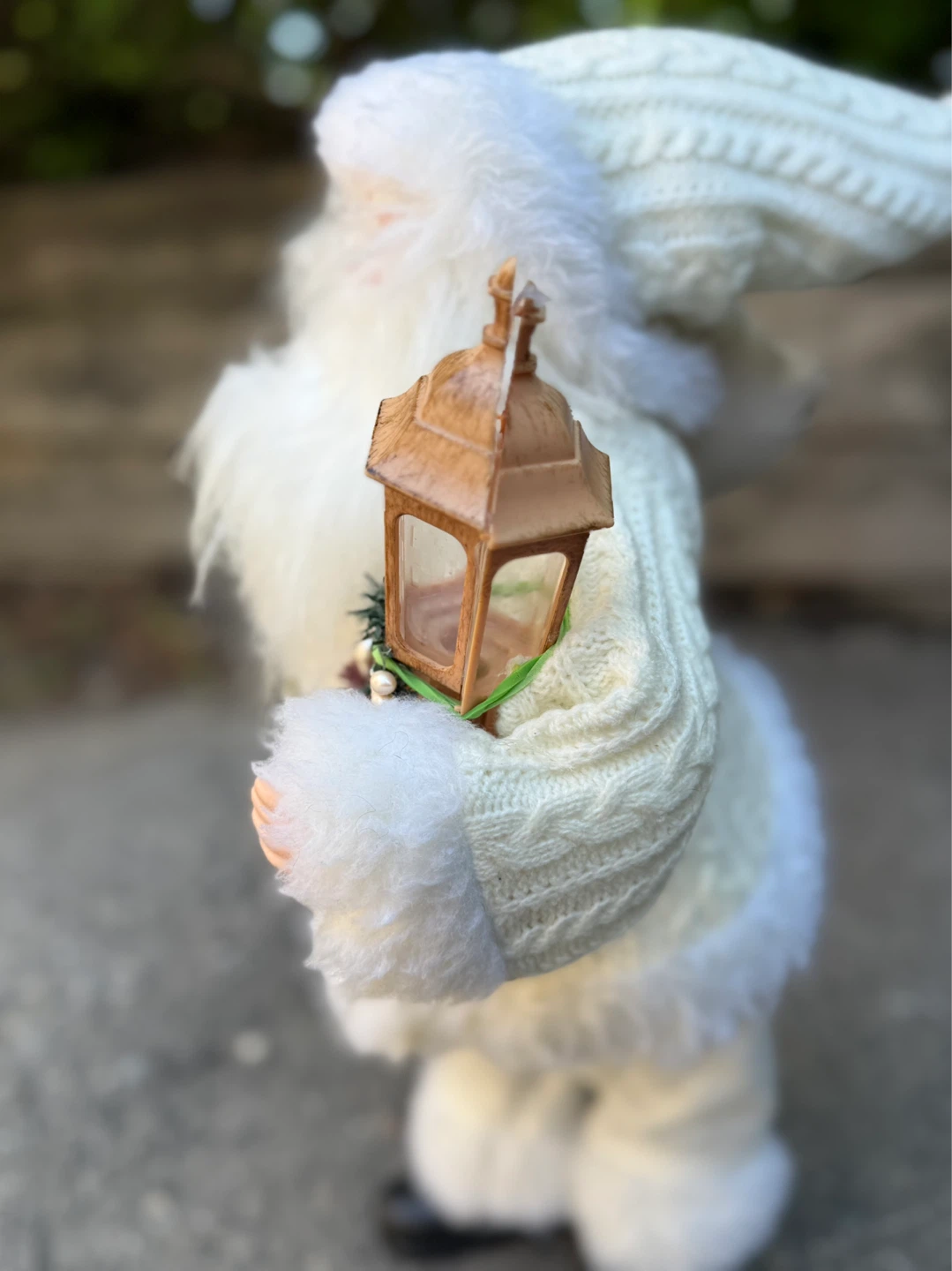 White Santa Claus Figure with Lantern and Teddy Bear - photo 4