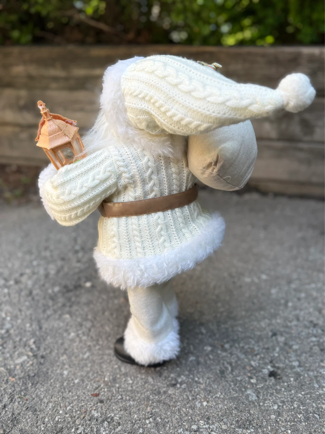 White Santa Claus Figure with Lantern and Teddy Bear - photo 3