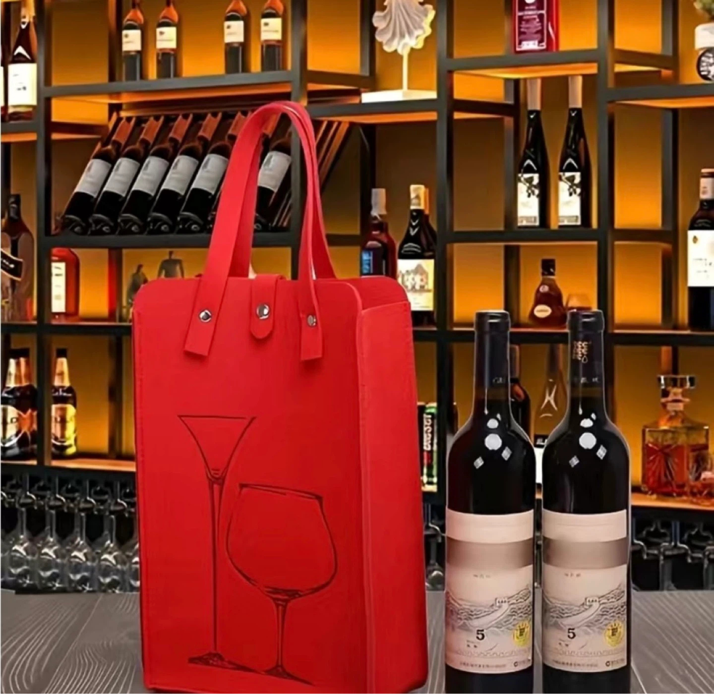 Red Felt Wine Tote Bag