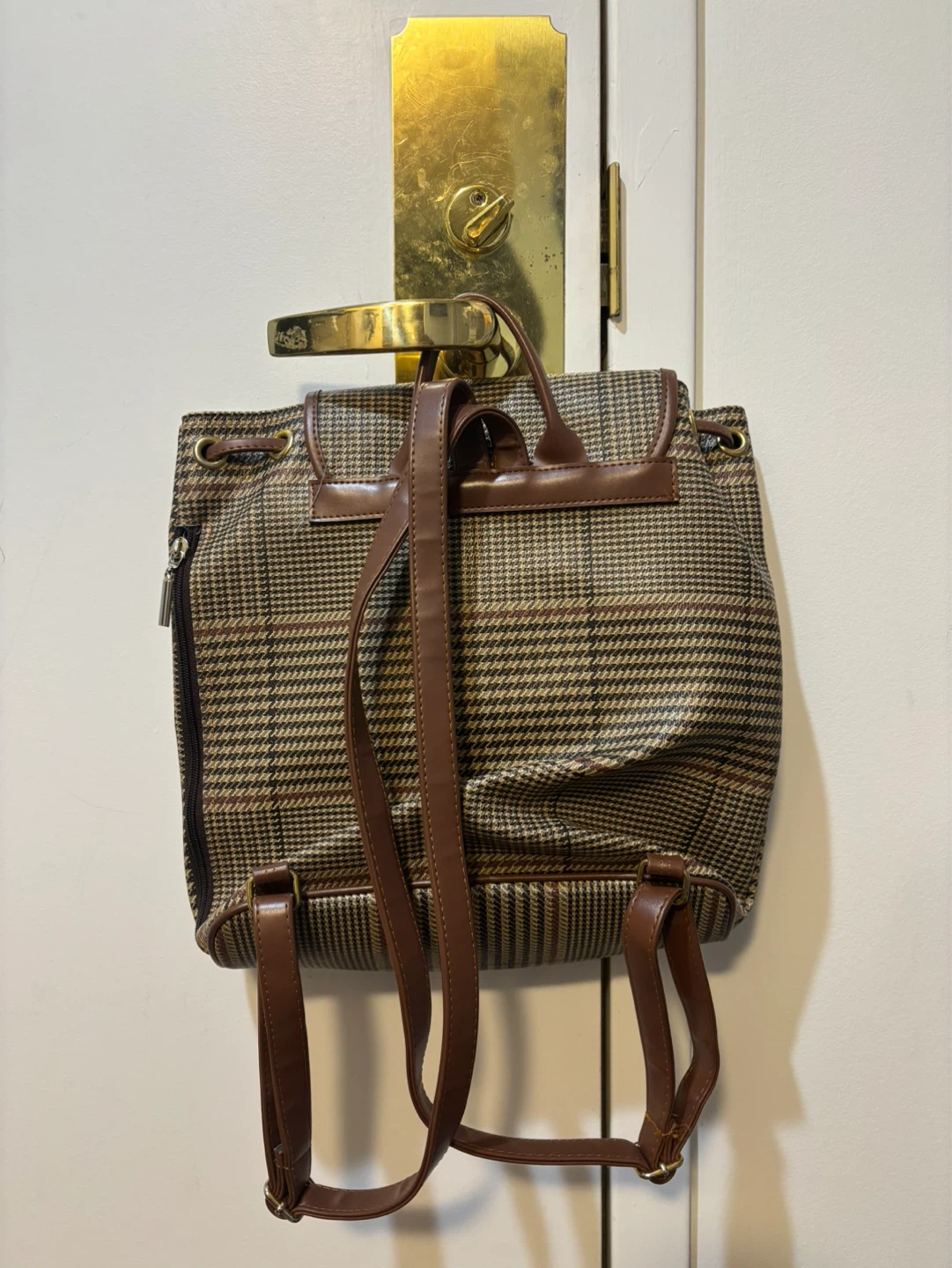 Medium Plaid Backpack with Faux Leather Trim - photo 2