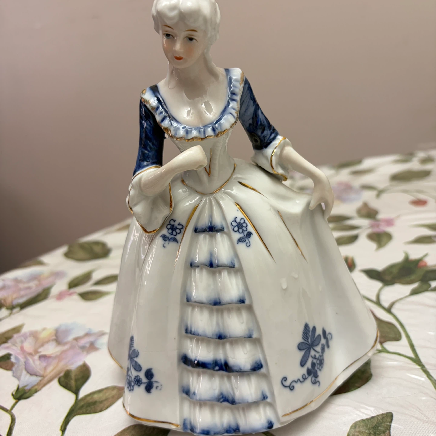 Porcelain Figurine Lady Blue Dress