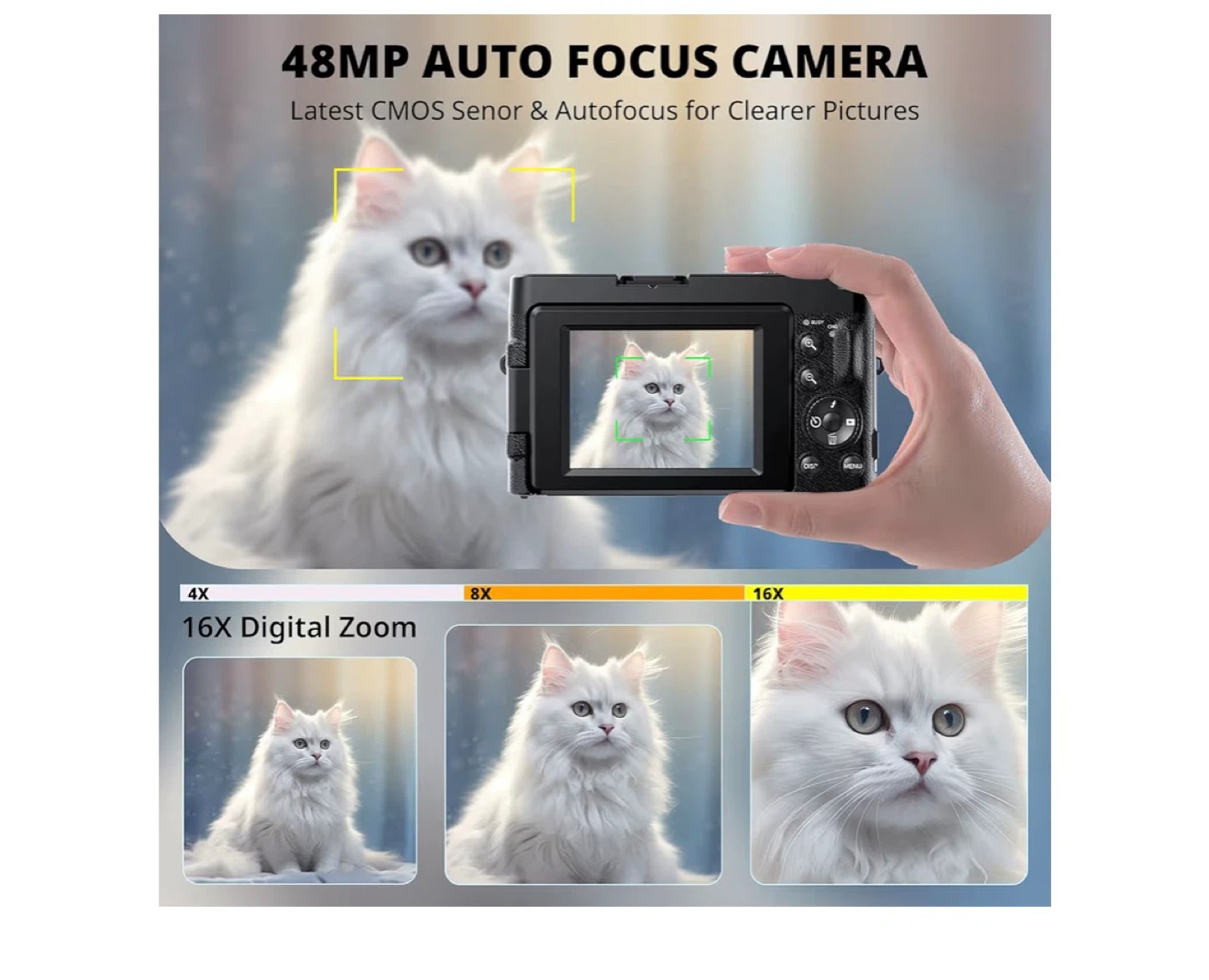 DULUVULU 4K Digital Camera with 16X Zoom, 2 Batteries & SD Card - photo 2