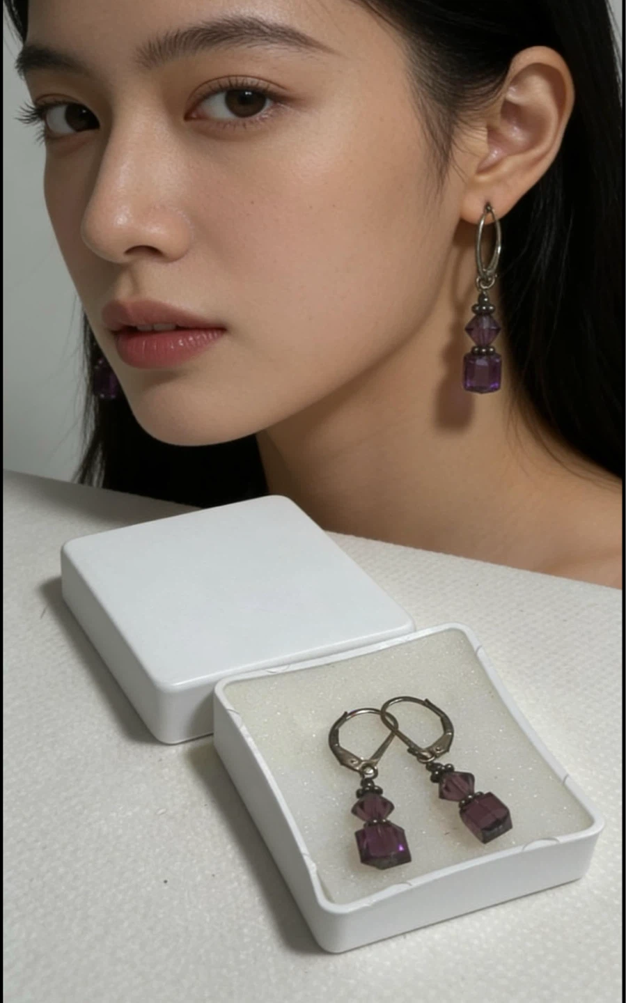 Purple Crystal Leverback Earrings