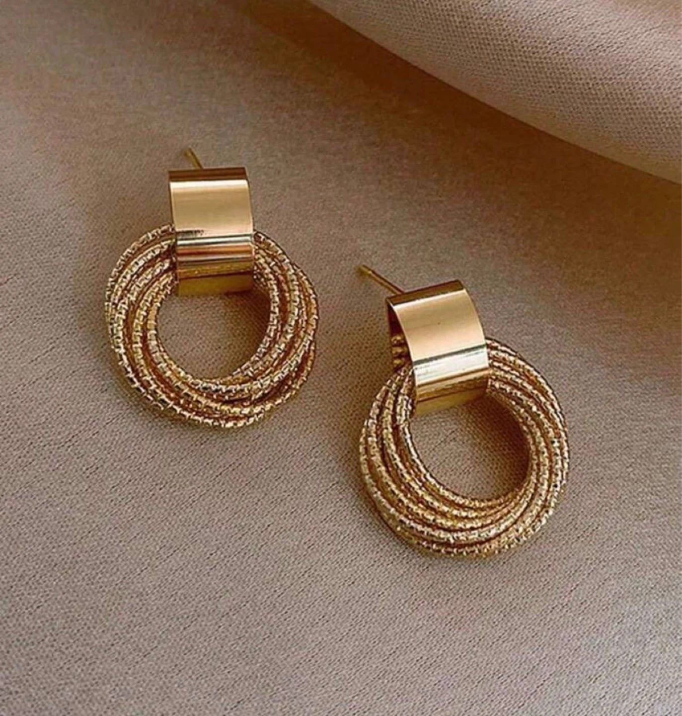 Gold-Colored Multi-Hoop Drop Earrings - photo 3