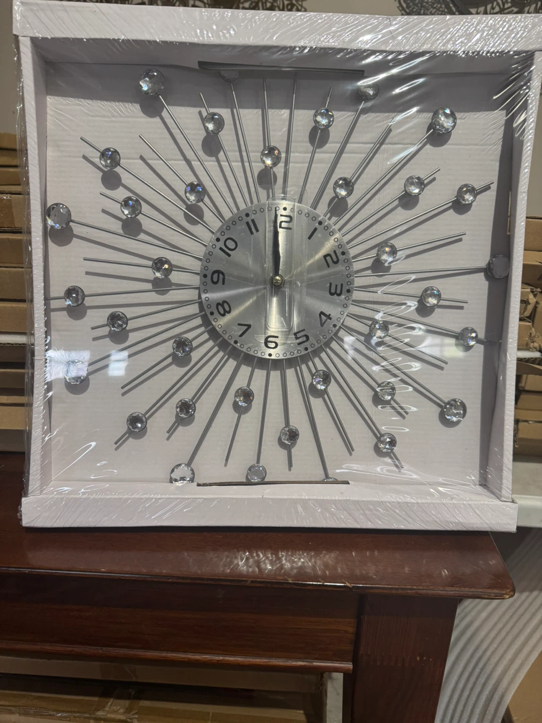 Decorative Starburst Wall Clock with Rhinestones