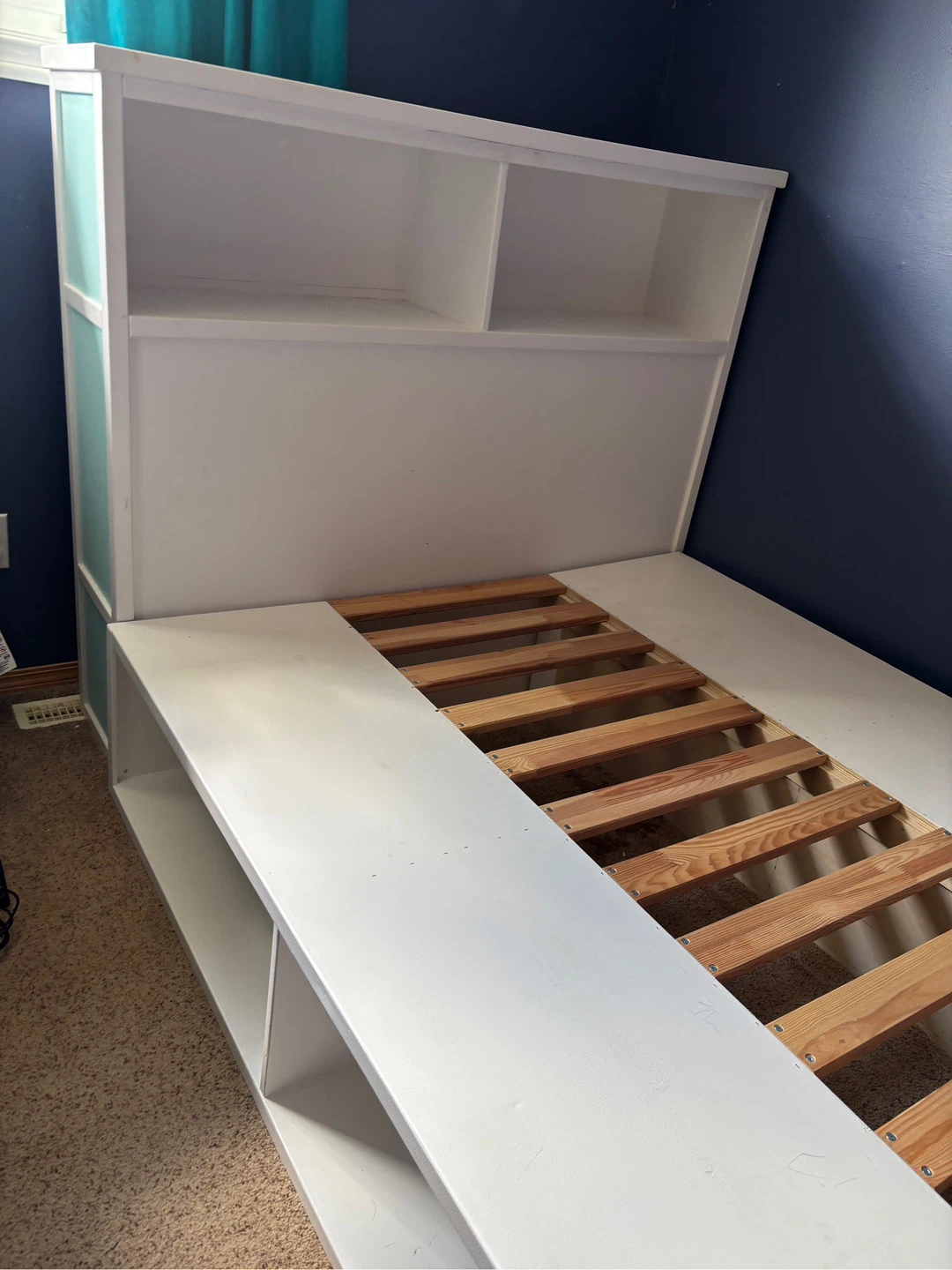 White Double Bed Frame with Storage and Headboard Shelves - photo 3
