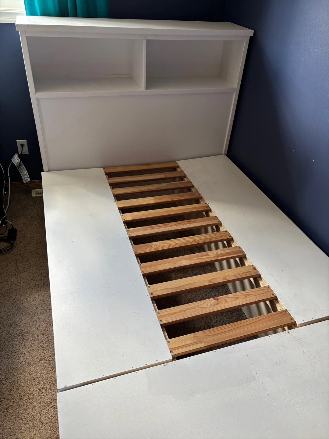 White Double Bed Frame with Storage and Headboard Shelves - photo 2