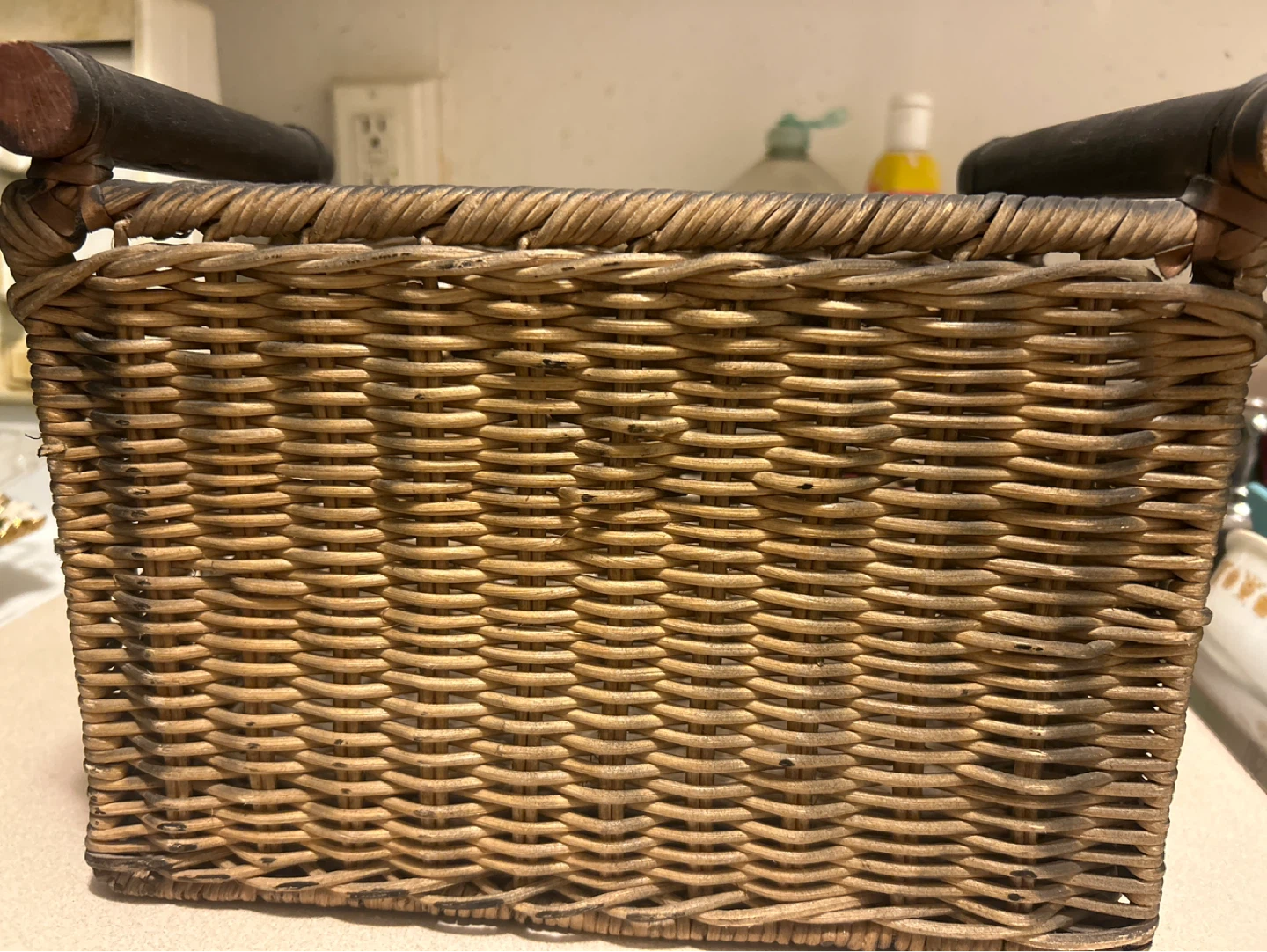Wicker Storage Basket with Dark Handles