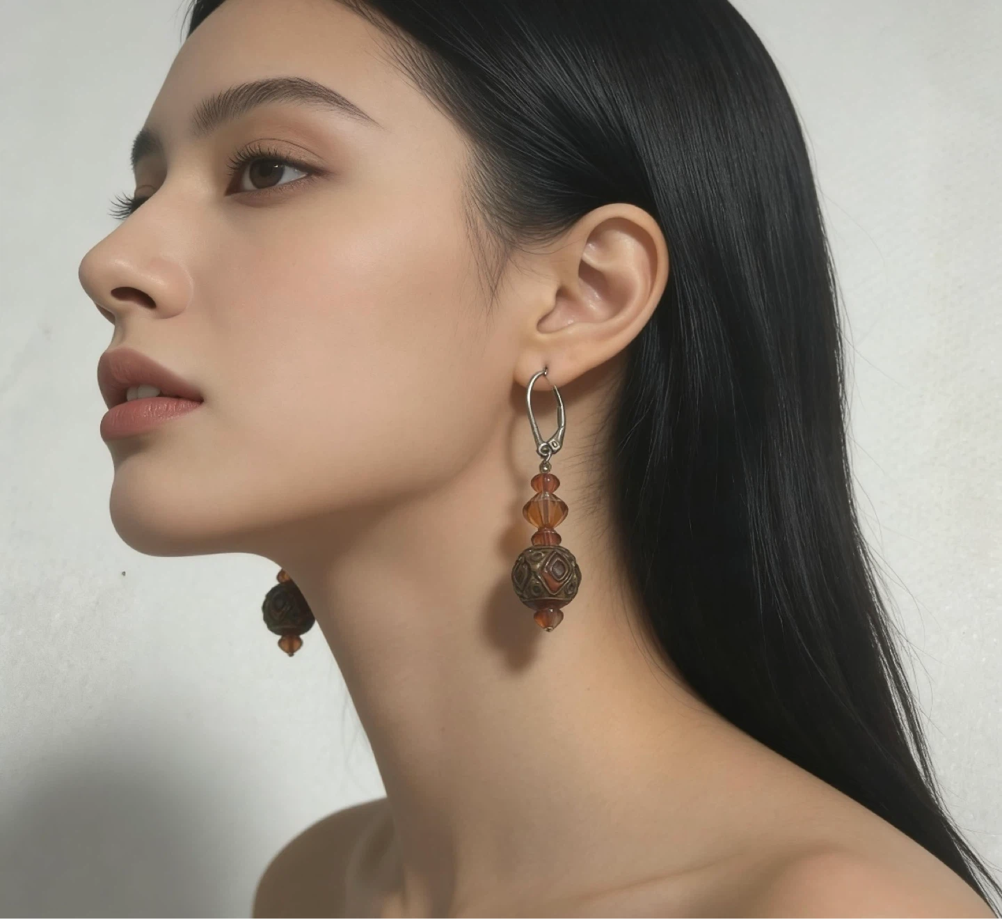 Dangle Earrings with Amber Beads