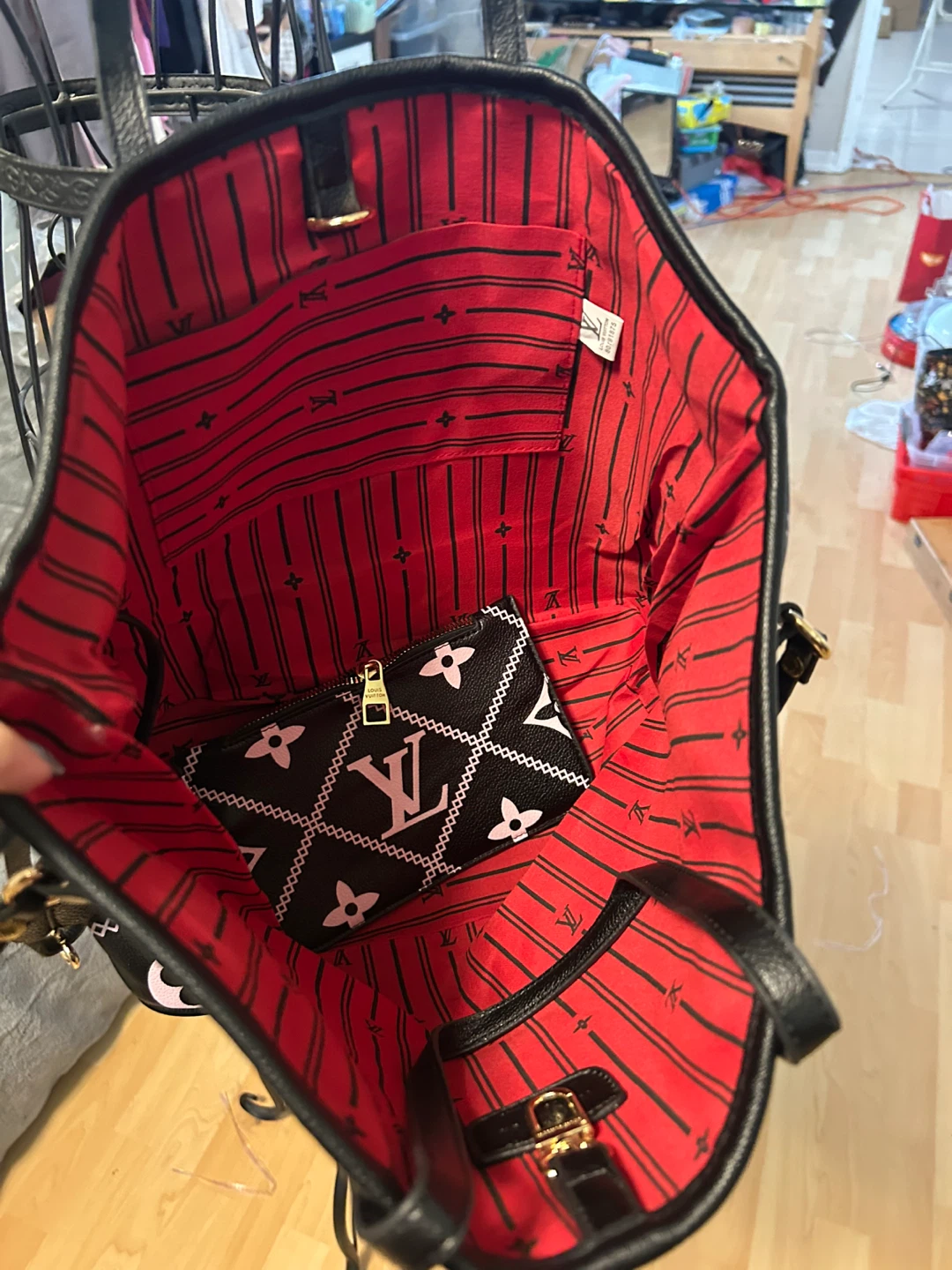 Louis Vuitton Black Monogram Tote Bag with Pouch