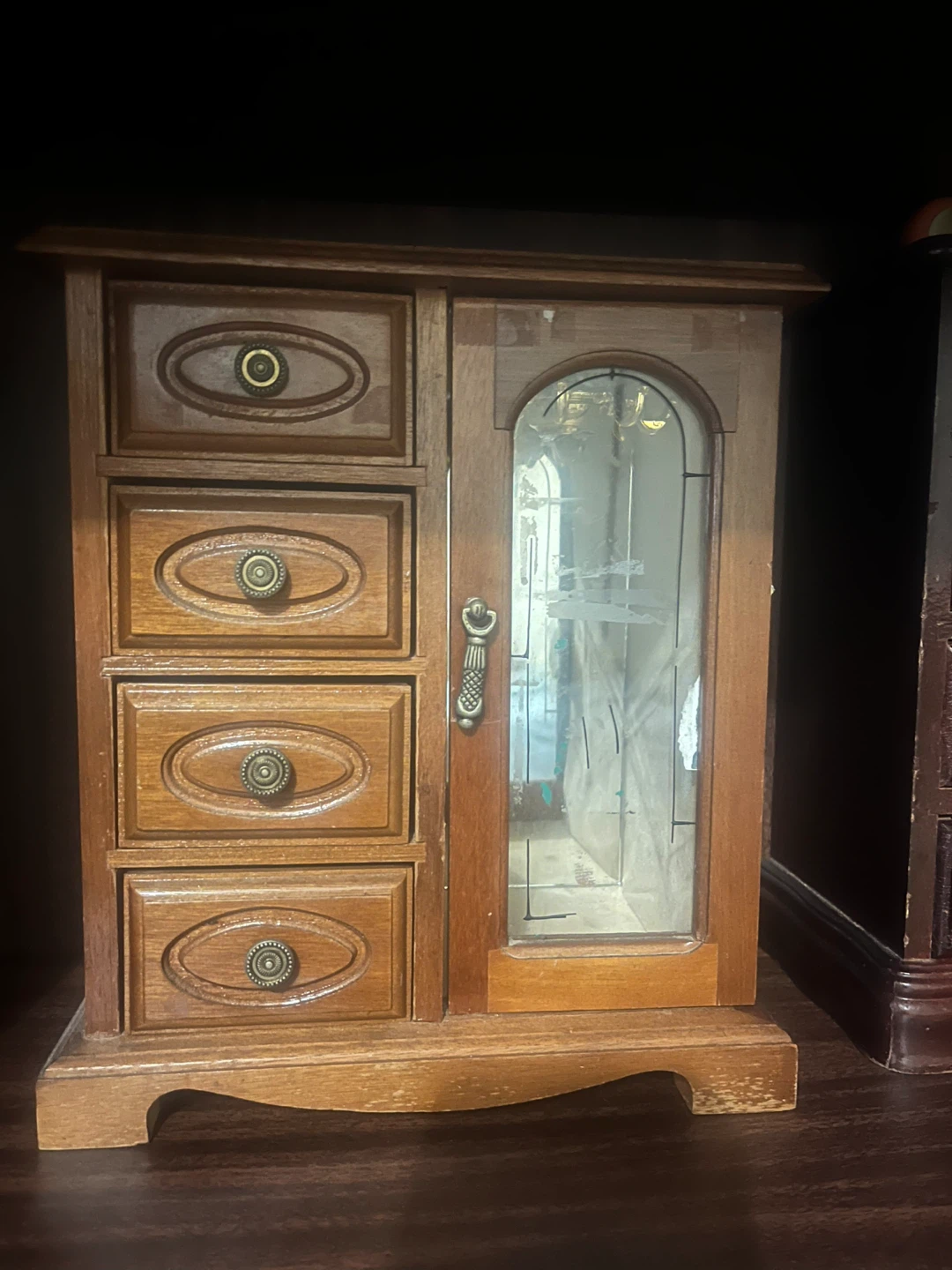 Wooden Jewelry Box with Mirrored Door