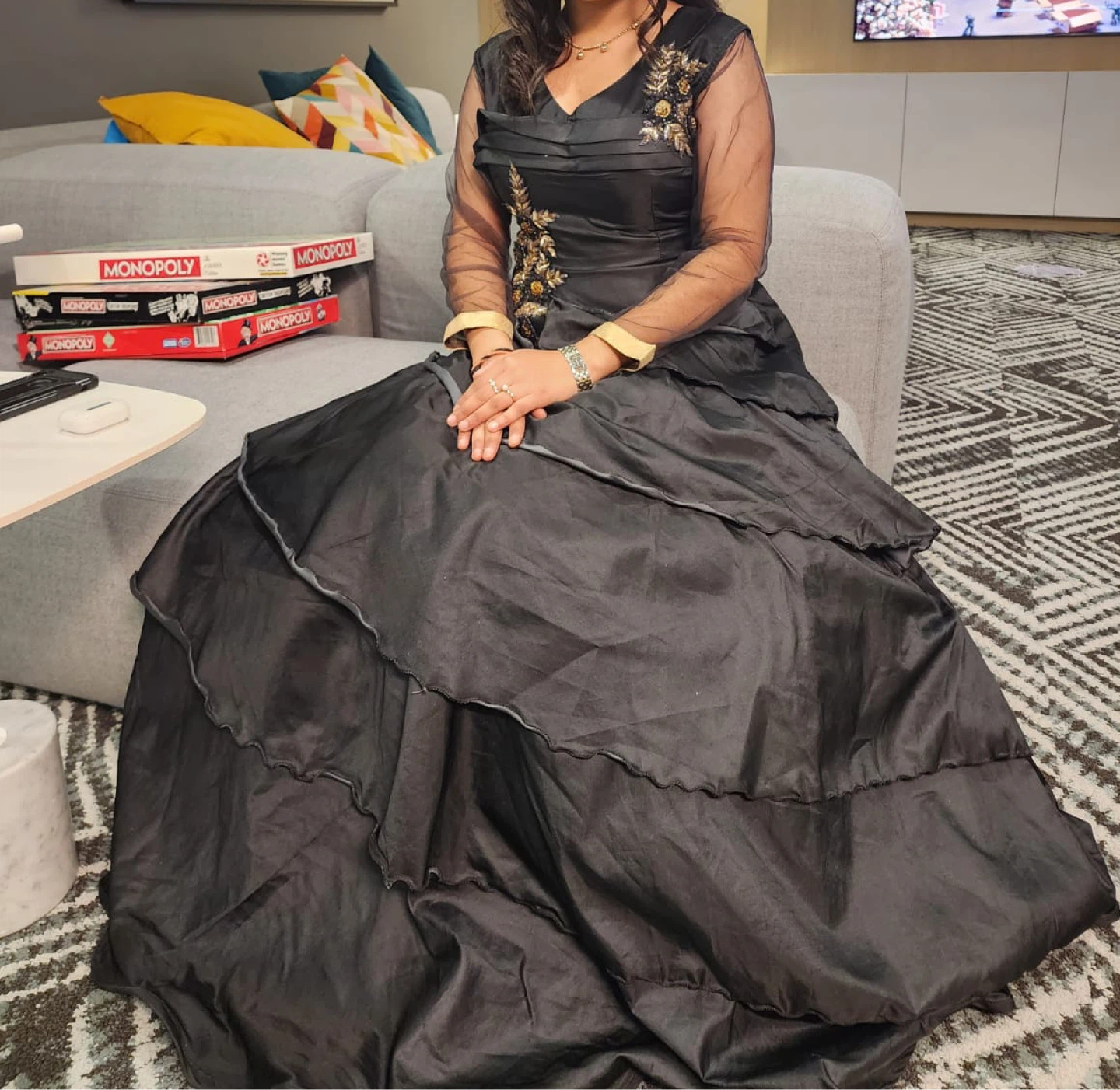 Black Formal Gown with Gold Embellishments
