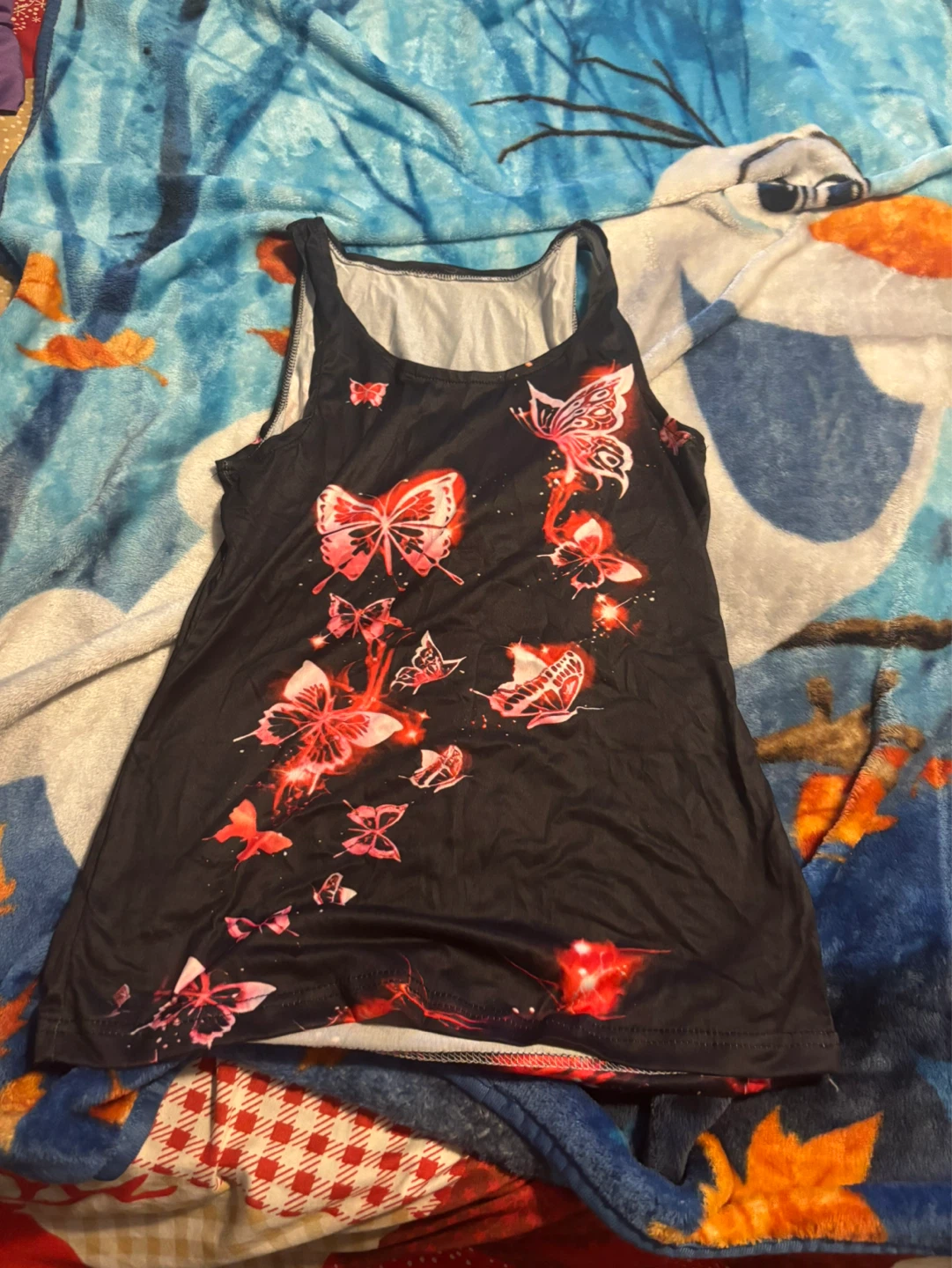Black Butterfly Print Tank Top
