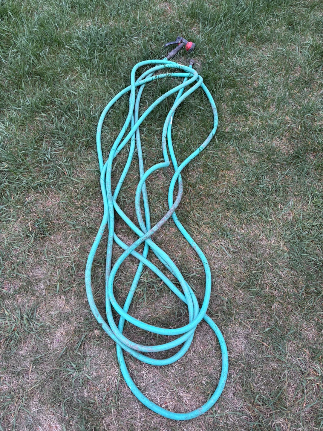 Green Garden Hose with Spray Nozzle 50ft