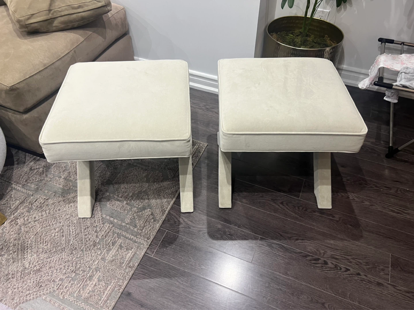 West Elm Velvet Ottomans