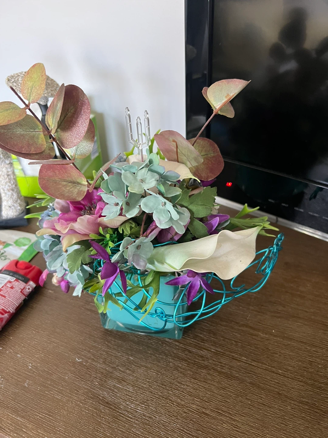 Artificial Floral Arrangement in Blue Vase - photo 3
