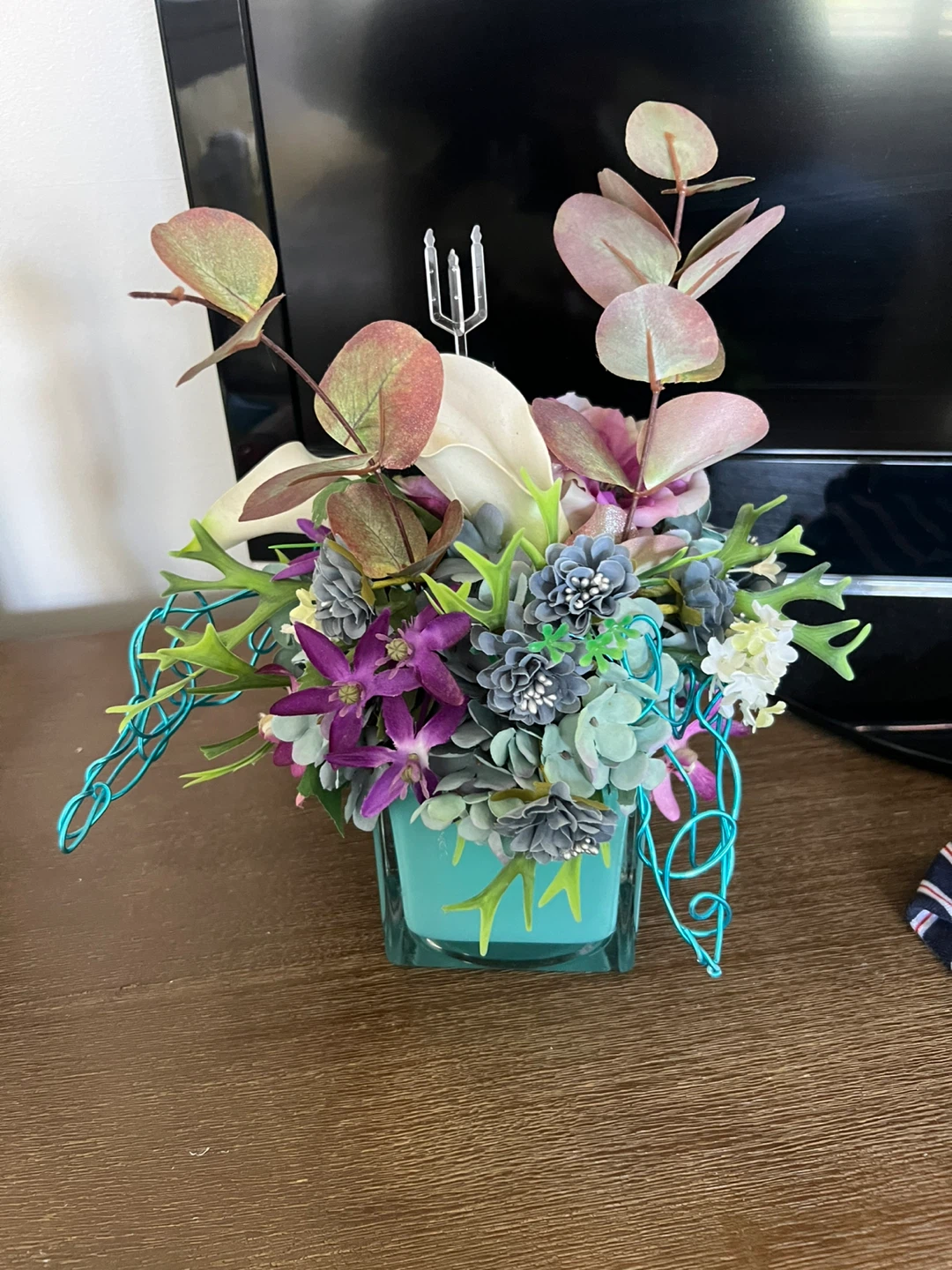 Artificial Floral Arrangement in Blue Vase