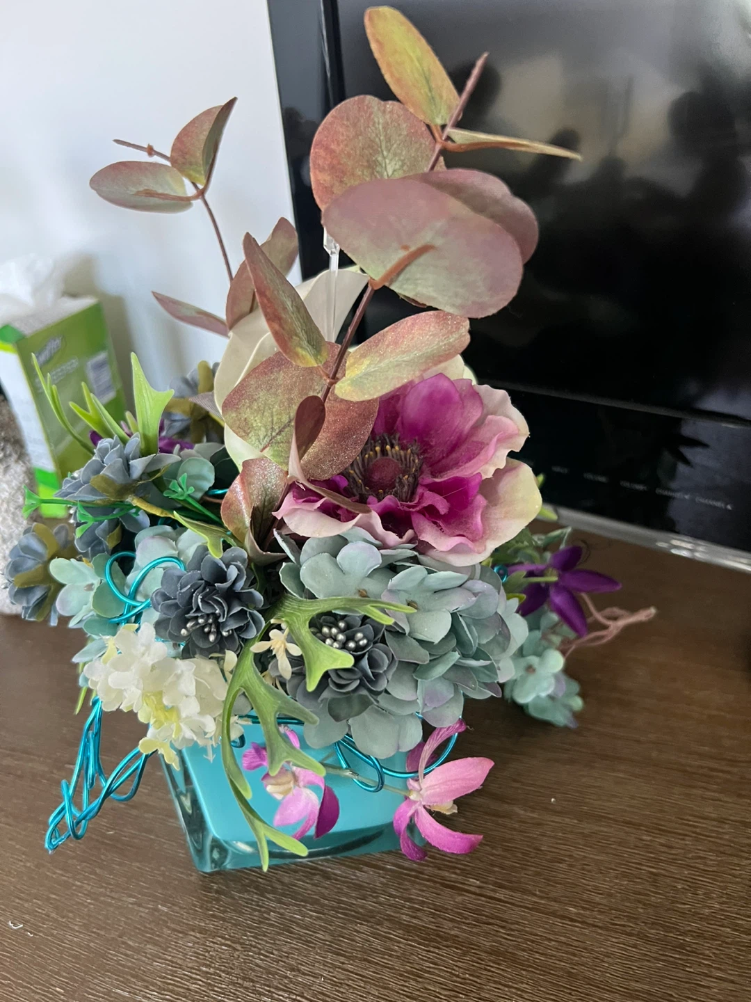 Artificial Floral Arrangement in Blue Vase - photo 2