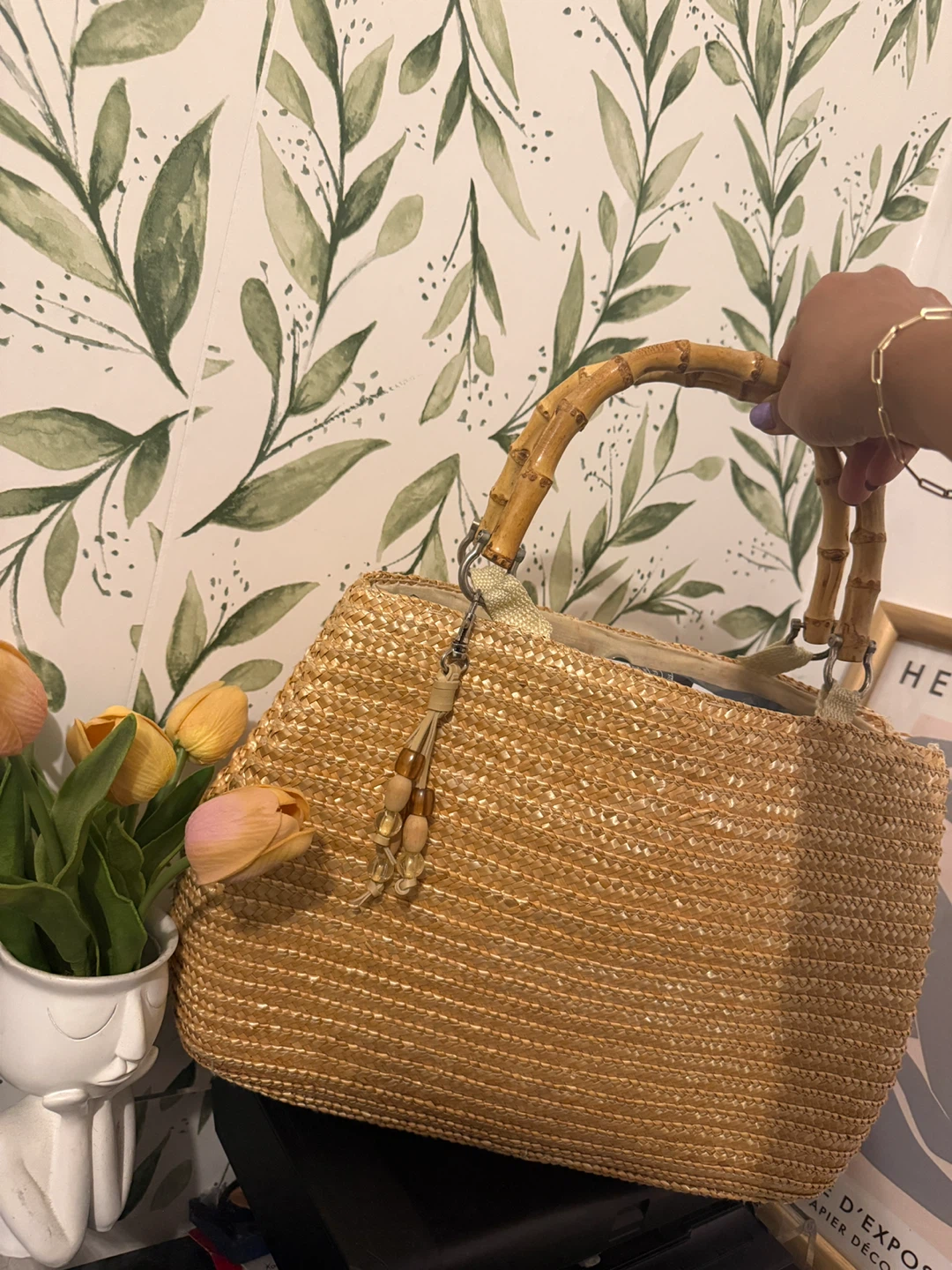 Straw Tote Bag with Bamboo Handles - photo 3