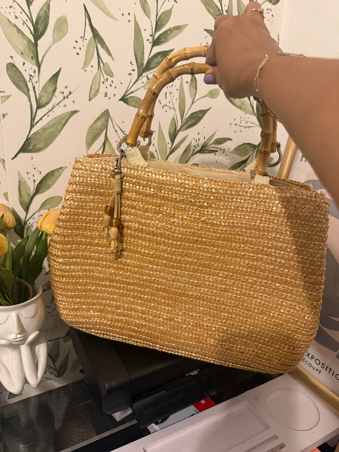 Straw Tote Bag with Bamboo Handles - photo 2