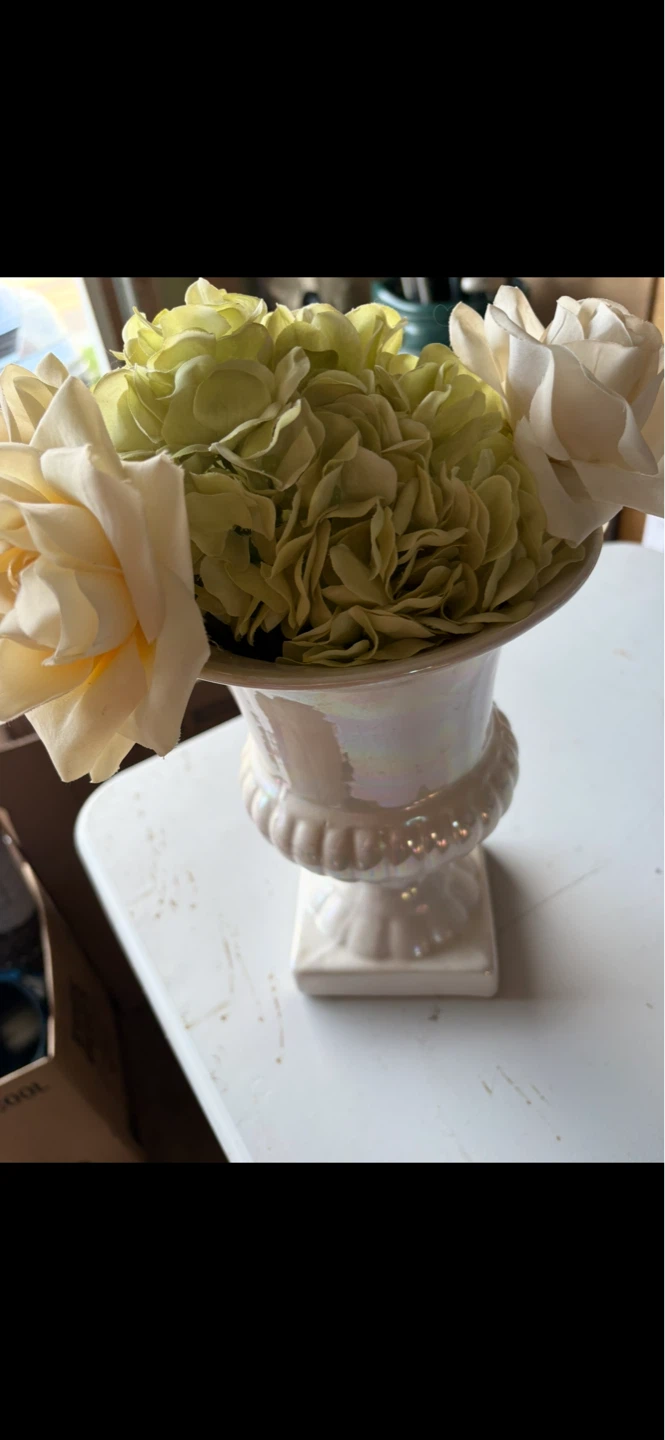 Urn Vase with Faux Flowers
