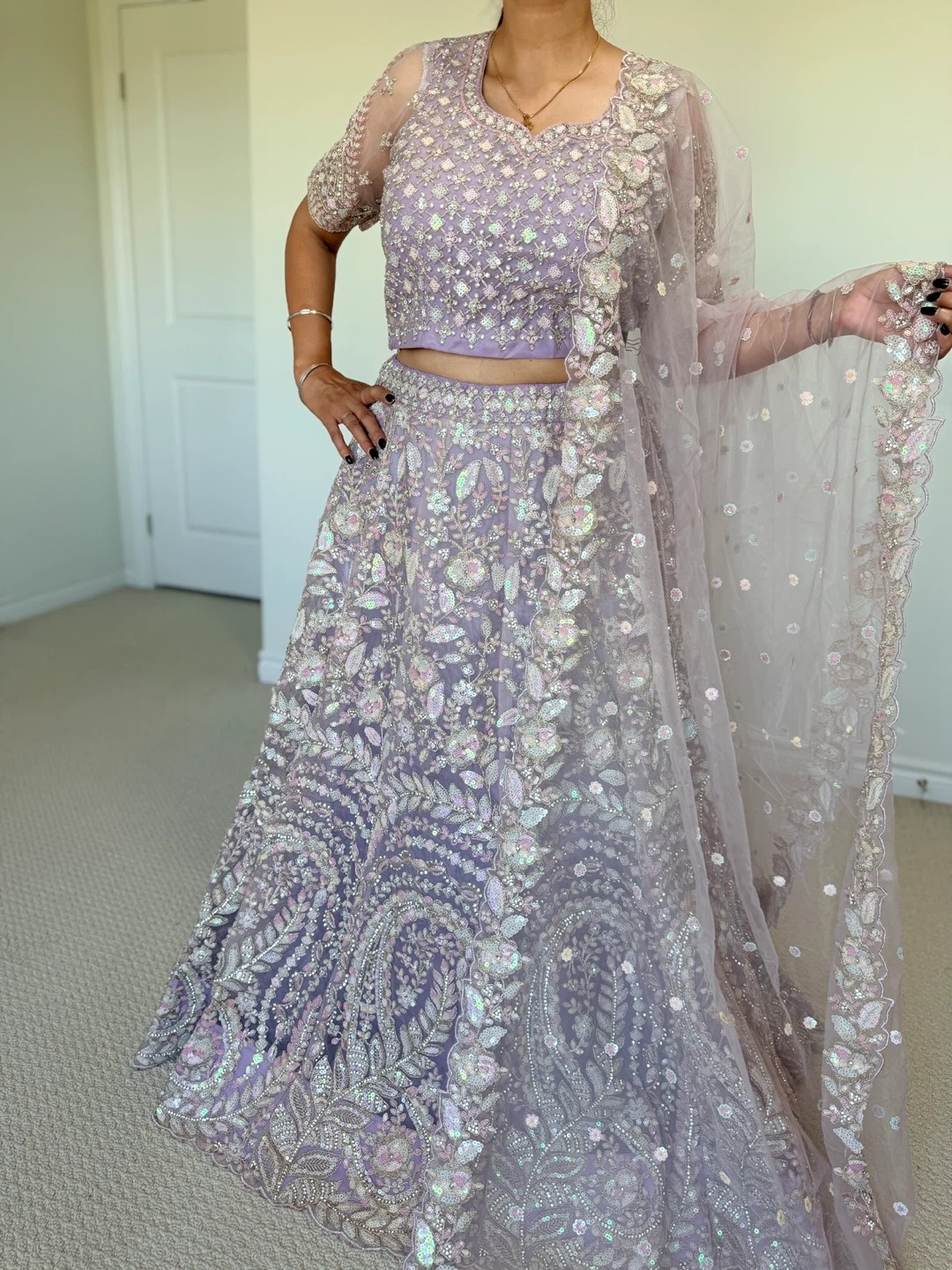 Lilac Embroidered Lehenga Choli with Dupatta - photo 3