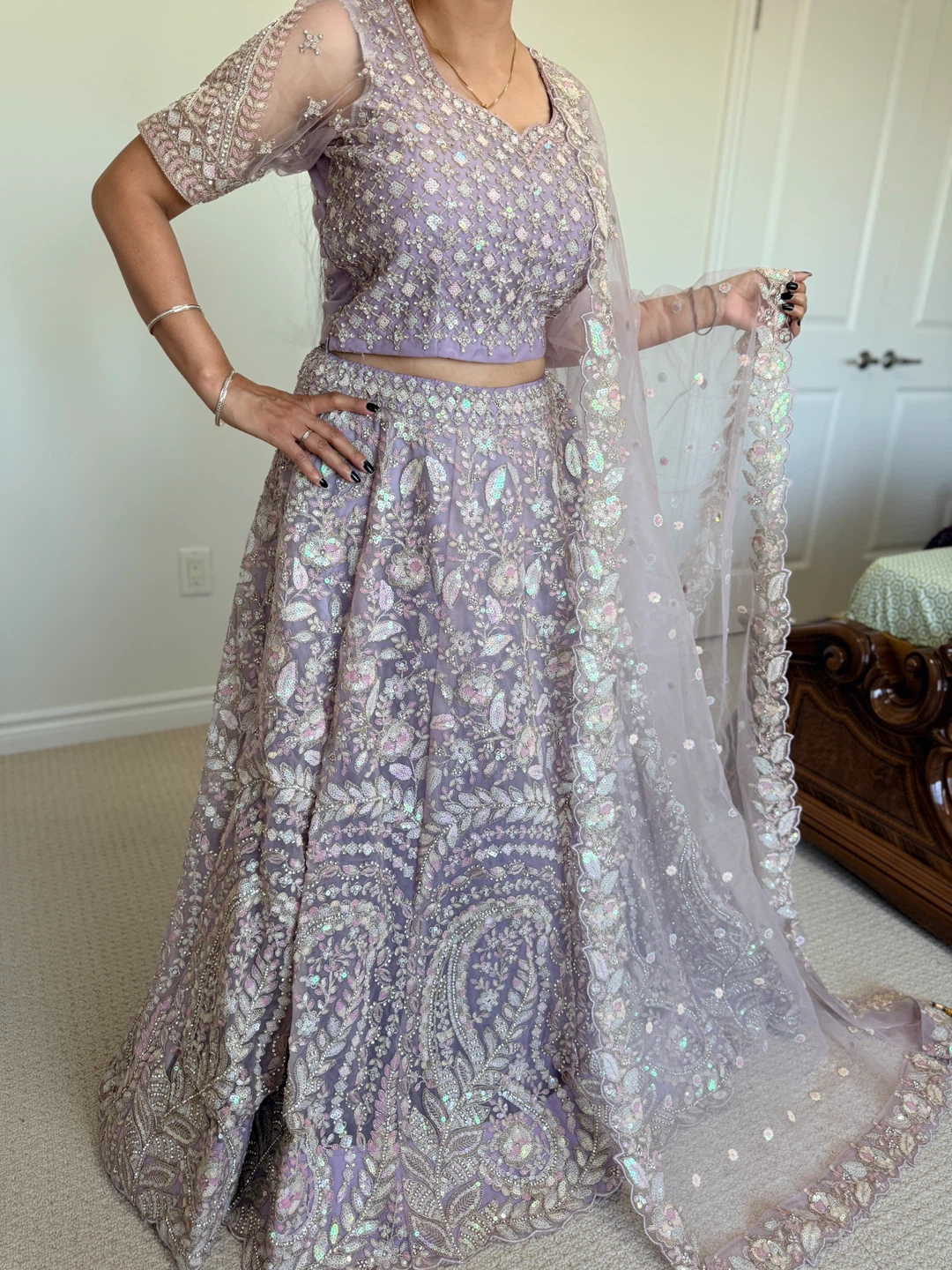 Lilac Embroidered Lehenga Choli with Dupatta - photo 4