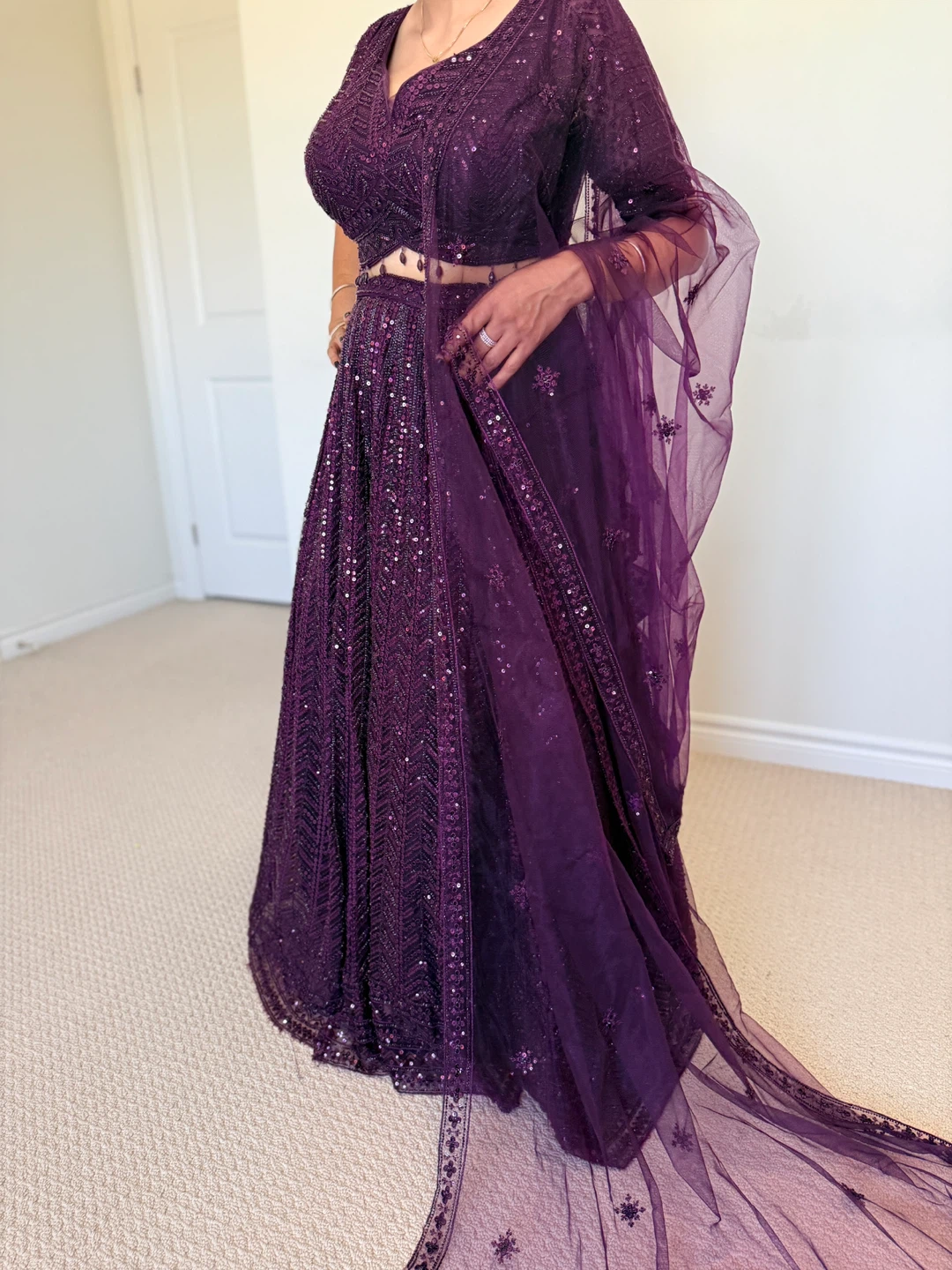 Purple Sequined Lehenga Choli with Dupatta