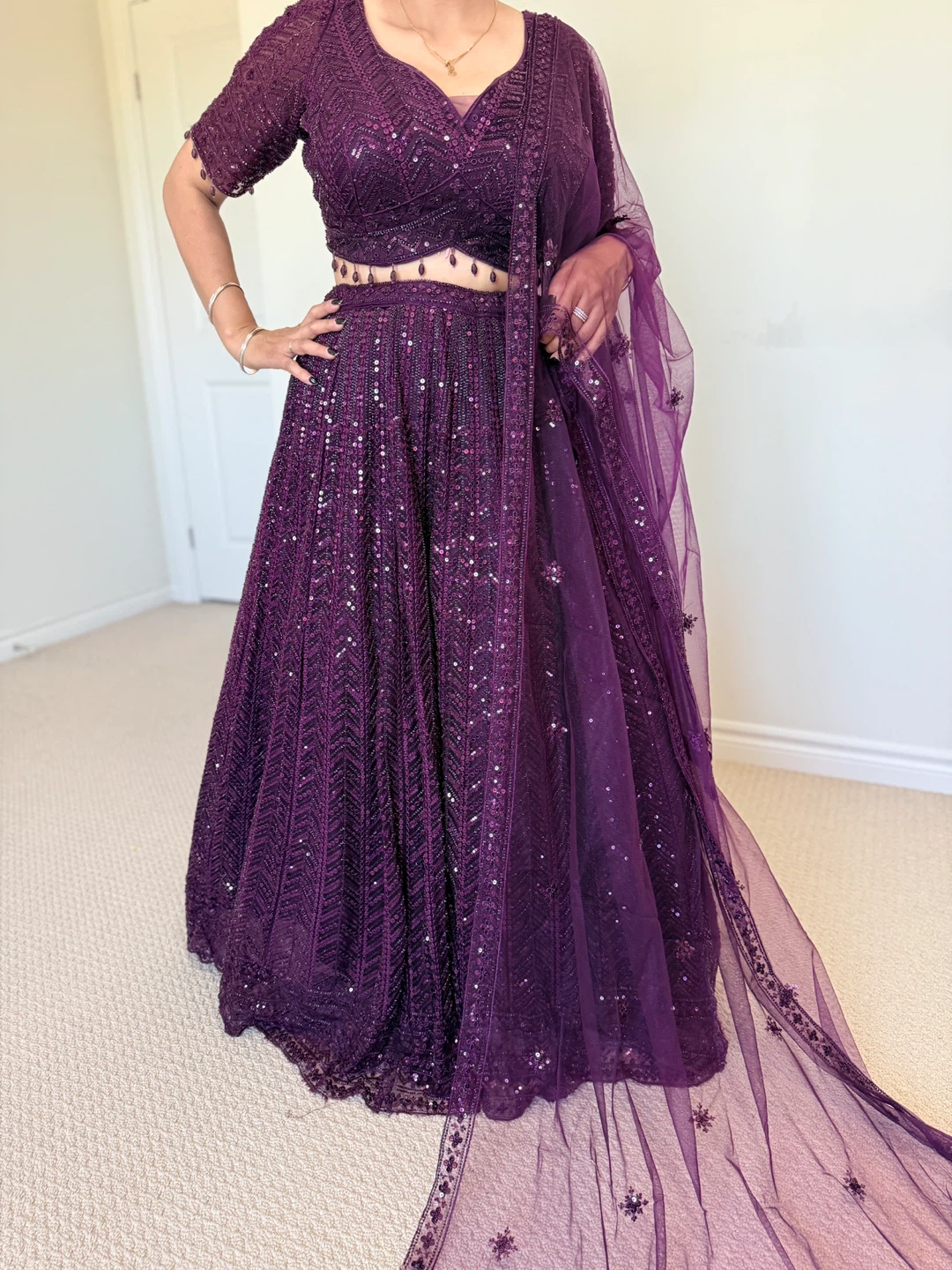 Purple Sequined Lehenga Choli with Dupatta - photo 2