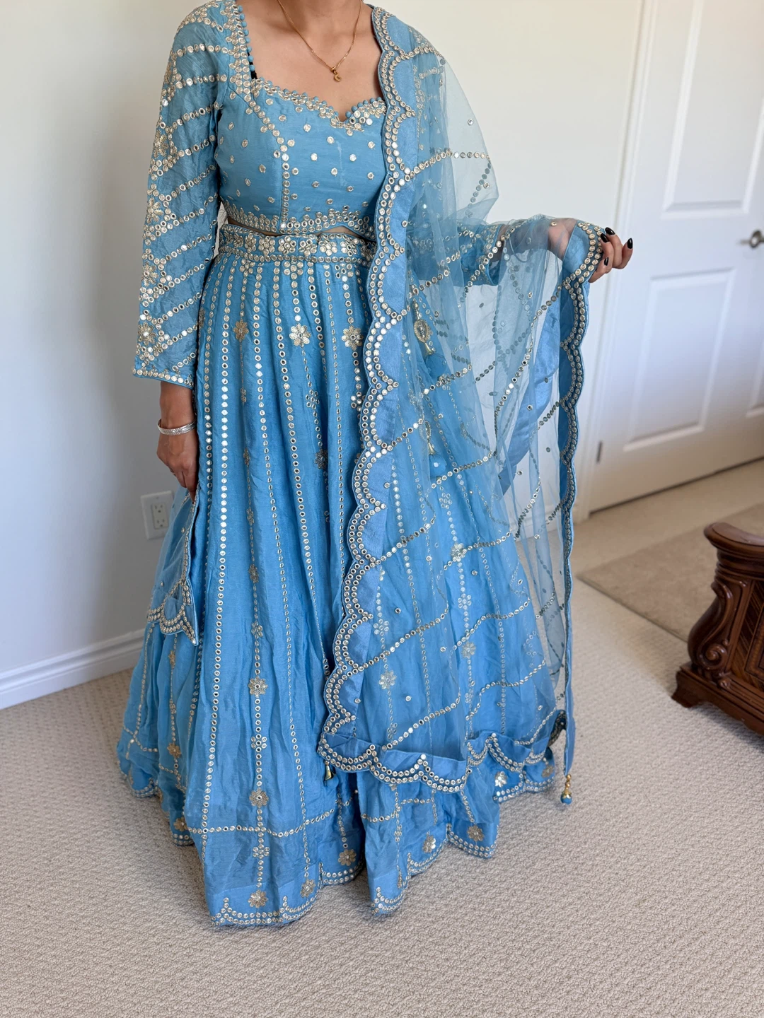 Blue Anarkali Suit with Mirror Work