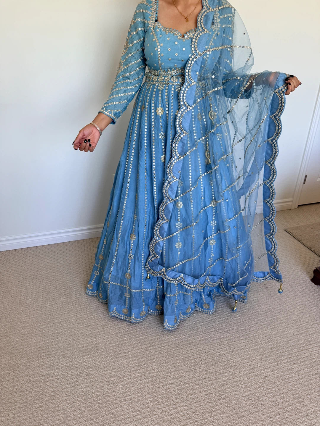 Blue Anarkali Suit with Mirror Work - photo 2