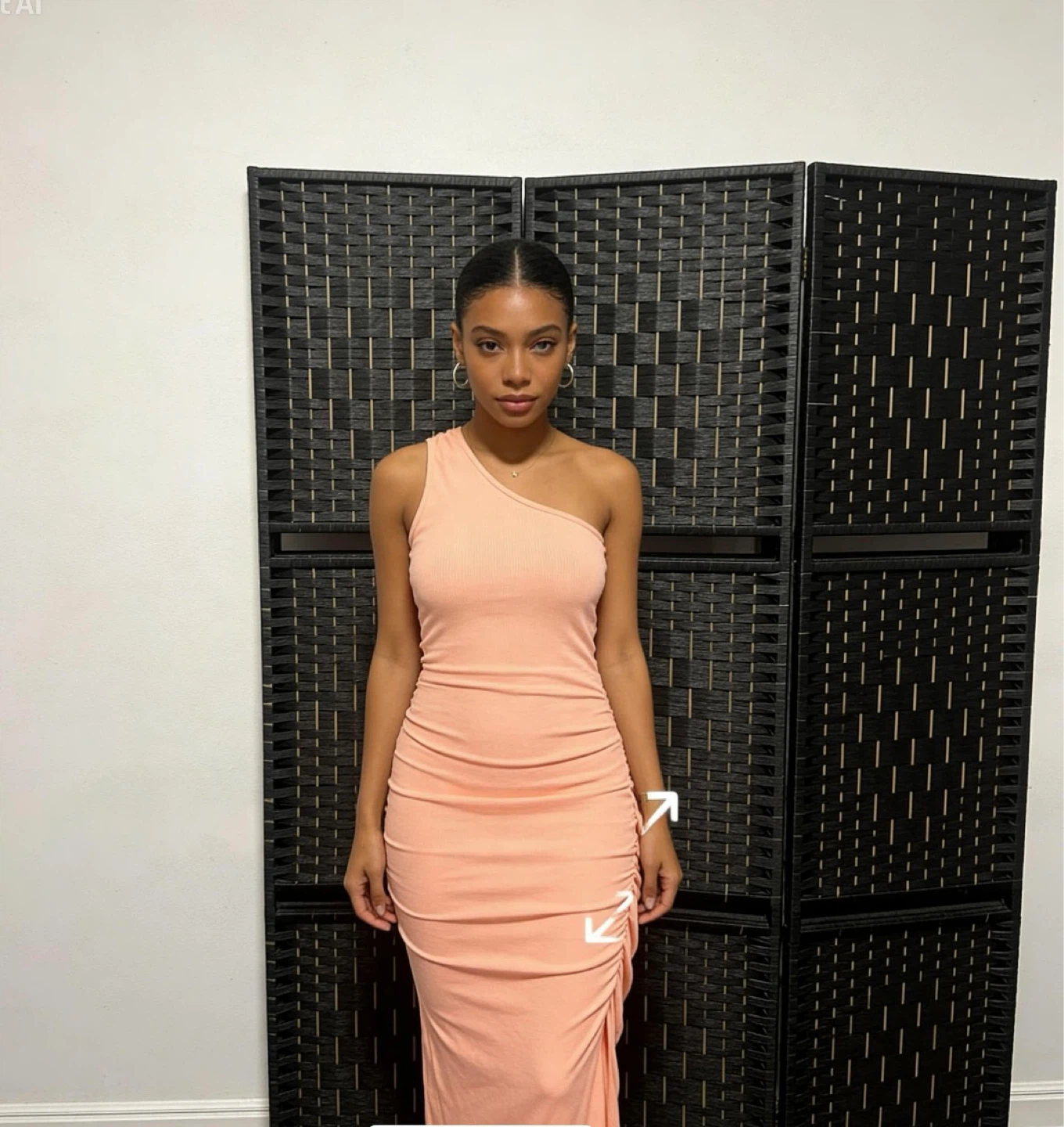 Coral One Shoulder Ruched Midi Dress