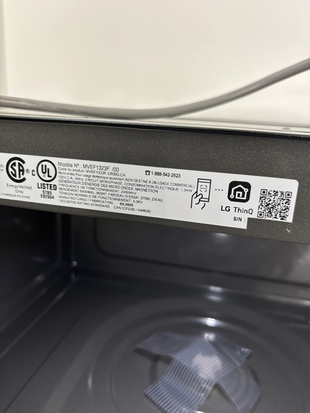 LG Over-the-Range Microwave Oven Model MV ditentukanEF1323F - photo 3