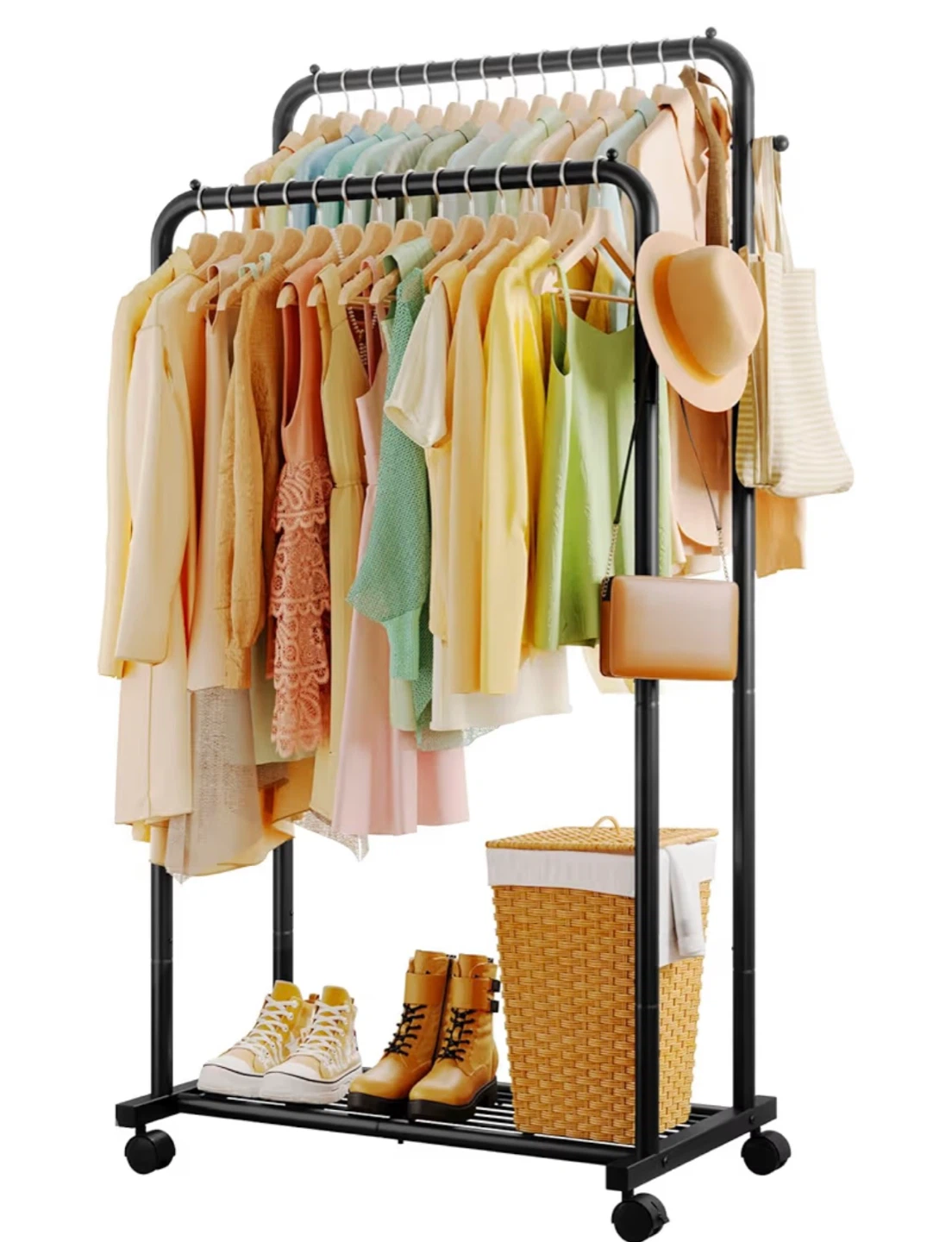 Rolling Garment Rack with Double Rod