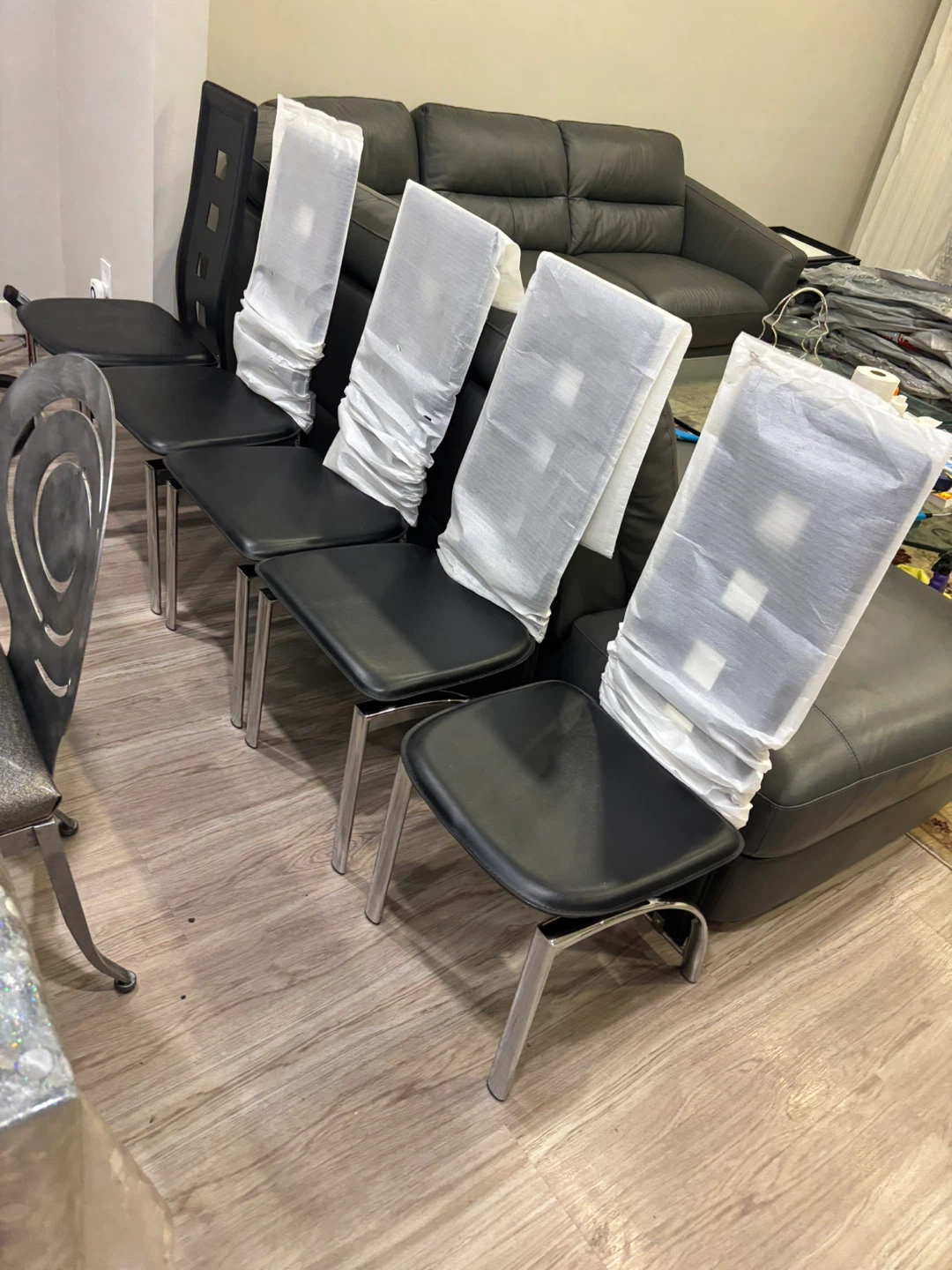 Set of 6 Black Dining Chairs leather - photo 4