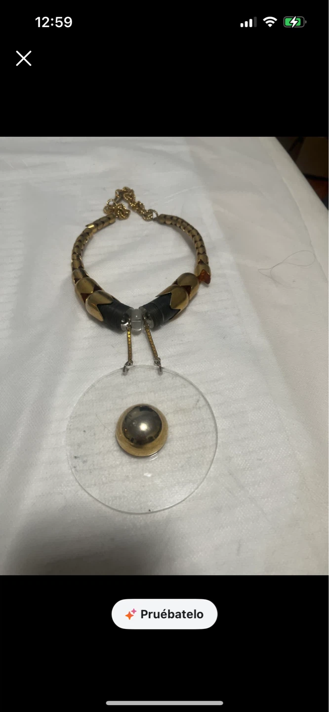 Gold-tone statement necklace with clear disc pendant - photo 2
