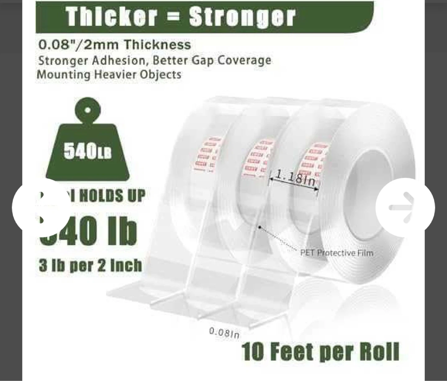 SWRT Heavy Duty Double Sided Tape 10 ft x 1.18 Inch x 0.08 Inch - photo 3