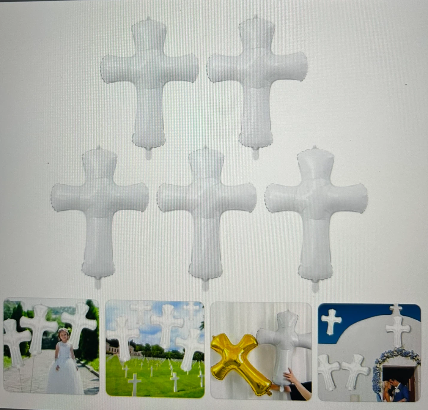 White Cross Foil Balloons (Set of 5)