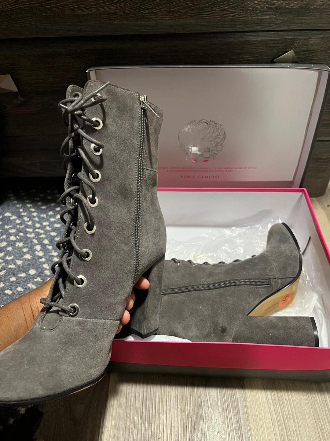 Vince Camuto Grey Suede Lace-Up Heeled Boots Size 9.5 - photo 2