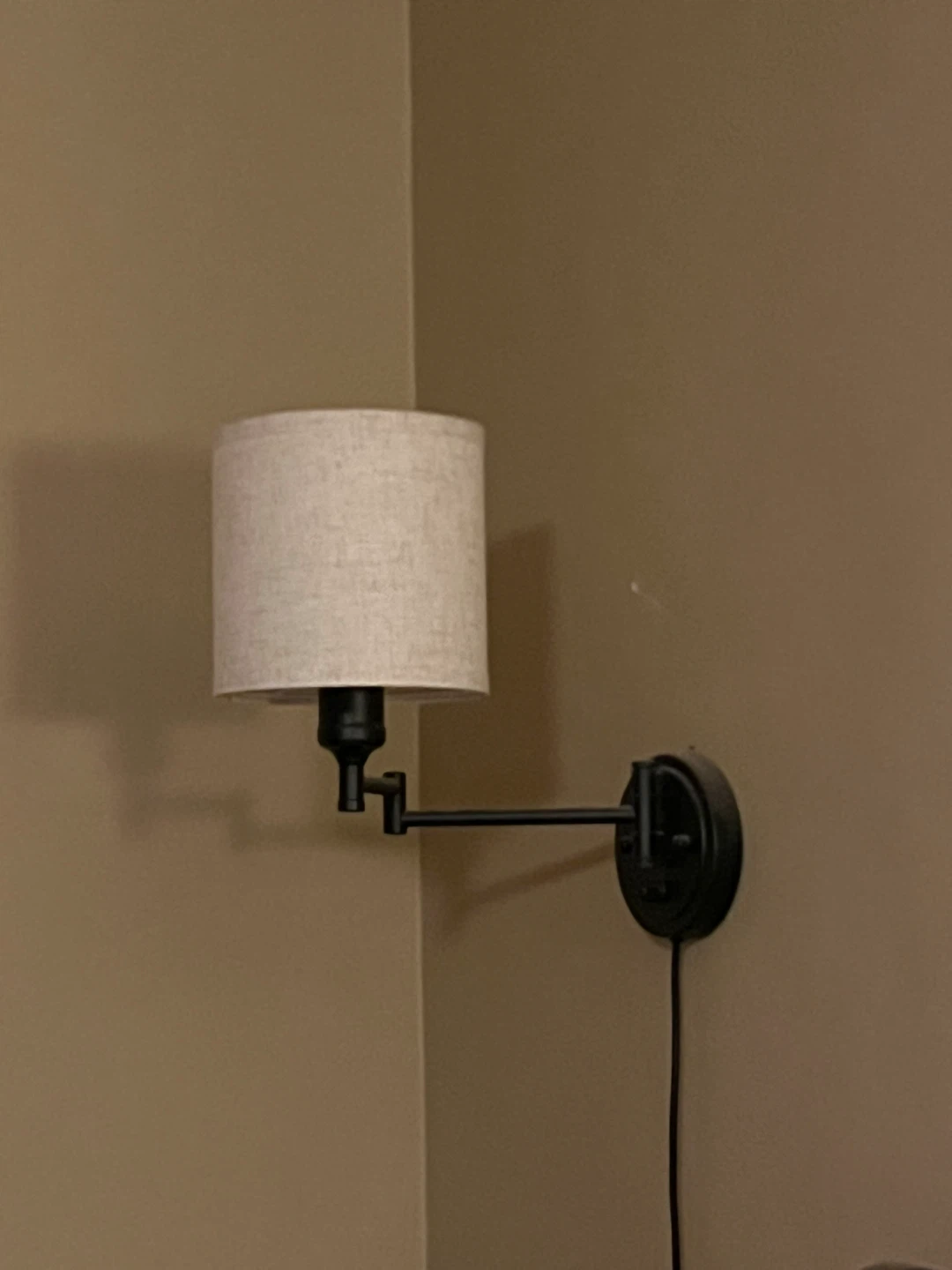 Black Swing Arm Wall Sconce Lamp with Linen Shade - photo 2